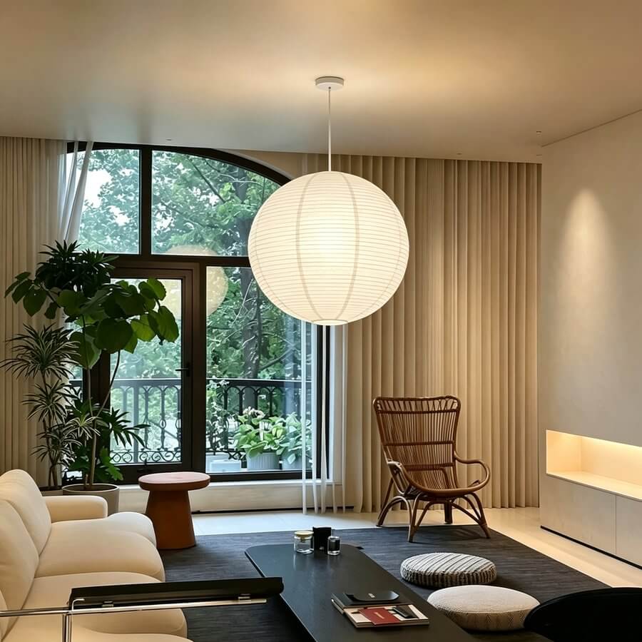 Handcrafted Round Rice Paper Pendant Light