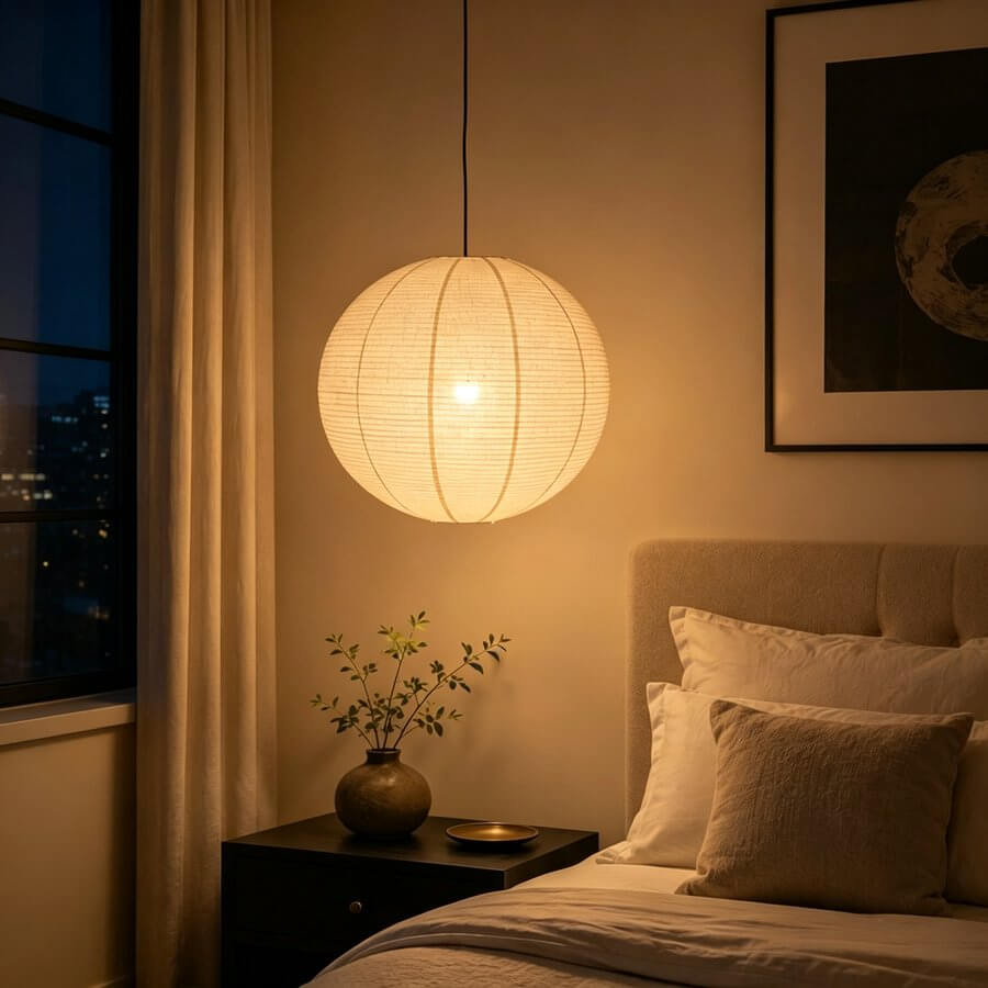 Handcrafted Round Linen Textured Pendant Light