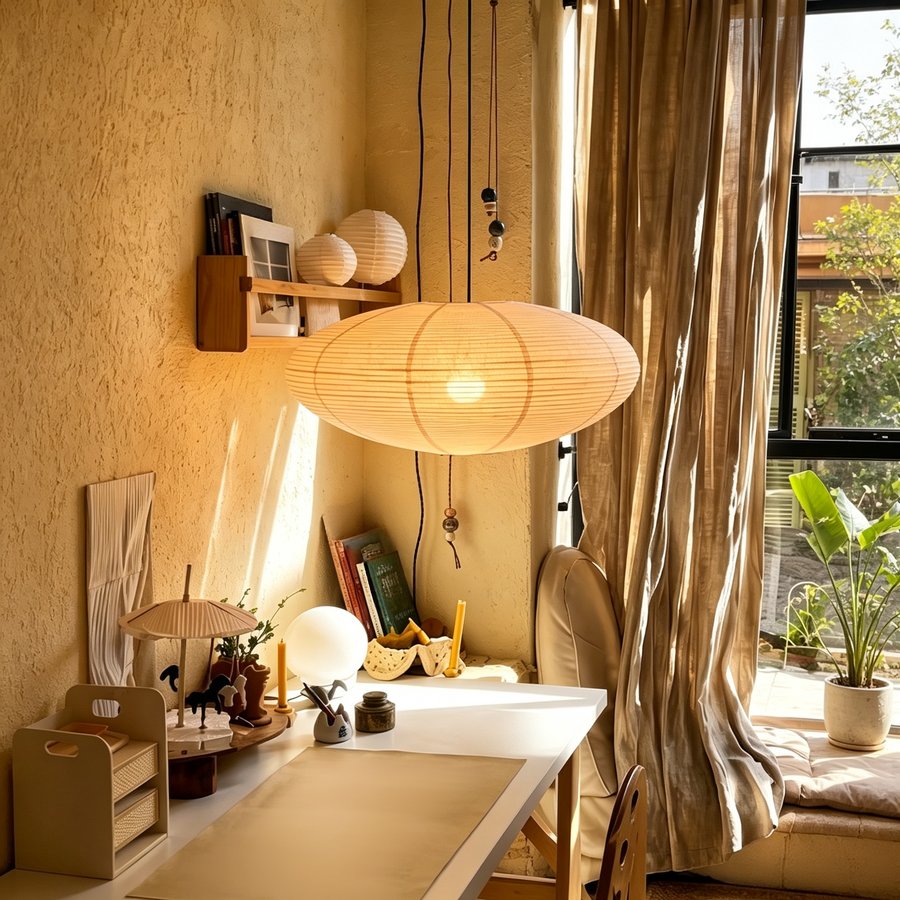 Modern Flat Linen Textured Pendant Light
